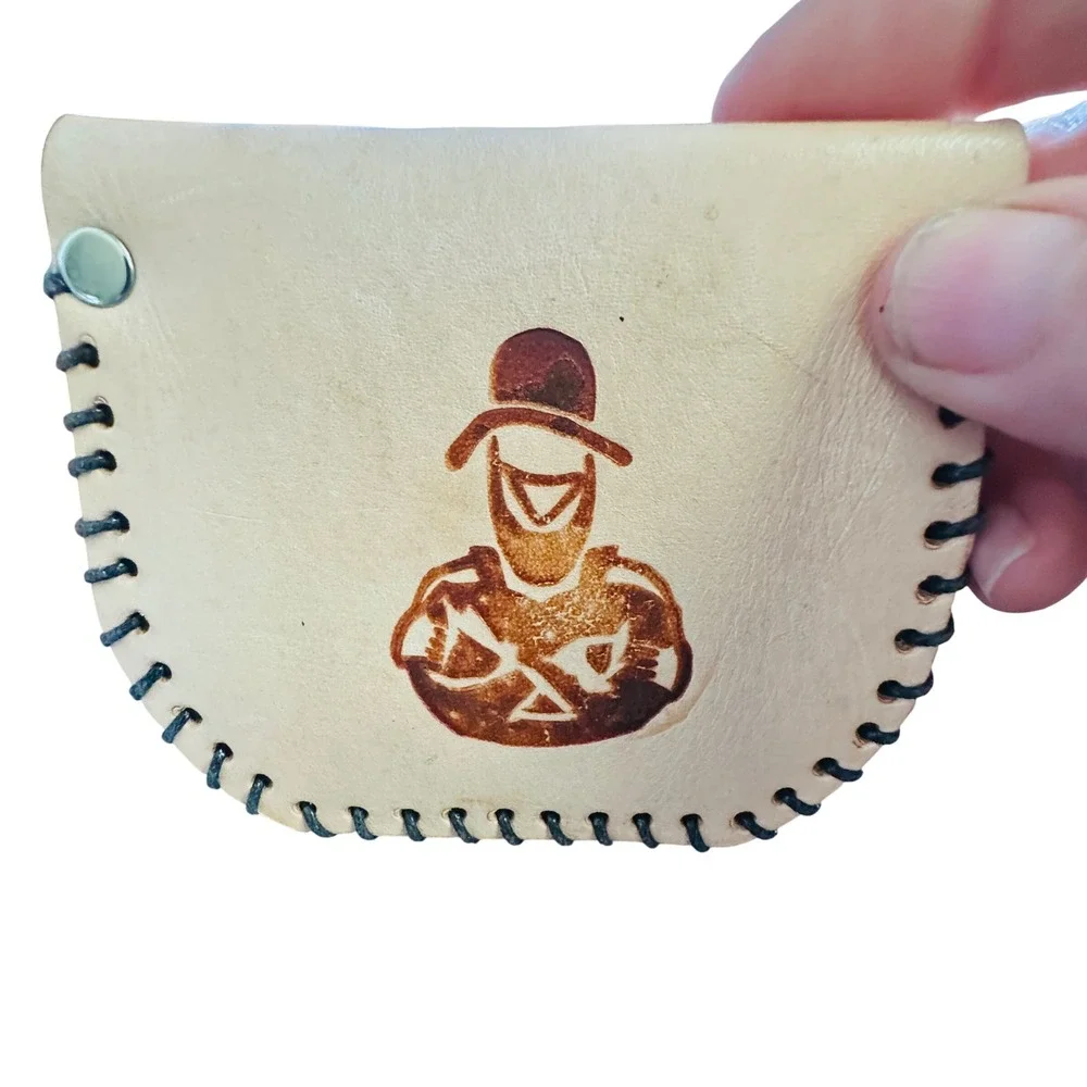 Handmade Tan Leather Coin Pouch Whipstitch Outlaw Bandit Small Snap Wallet